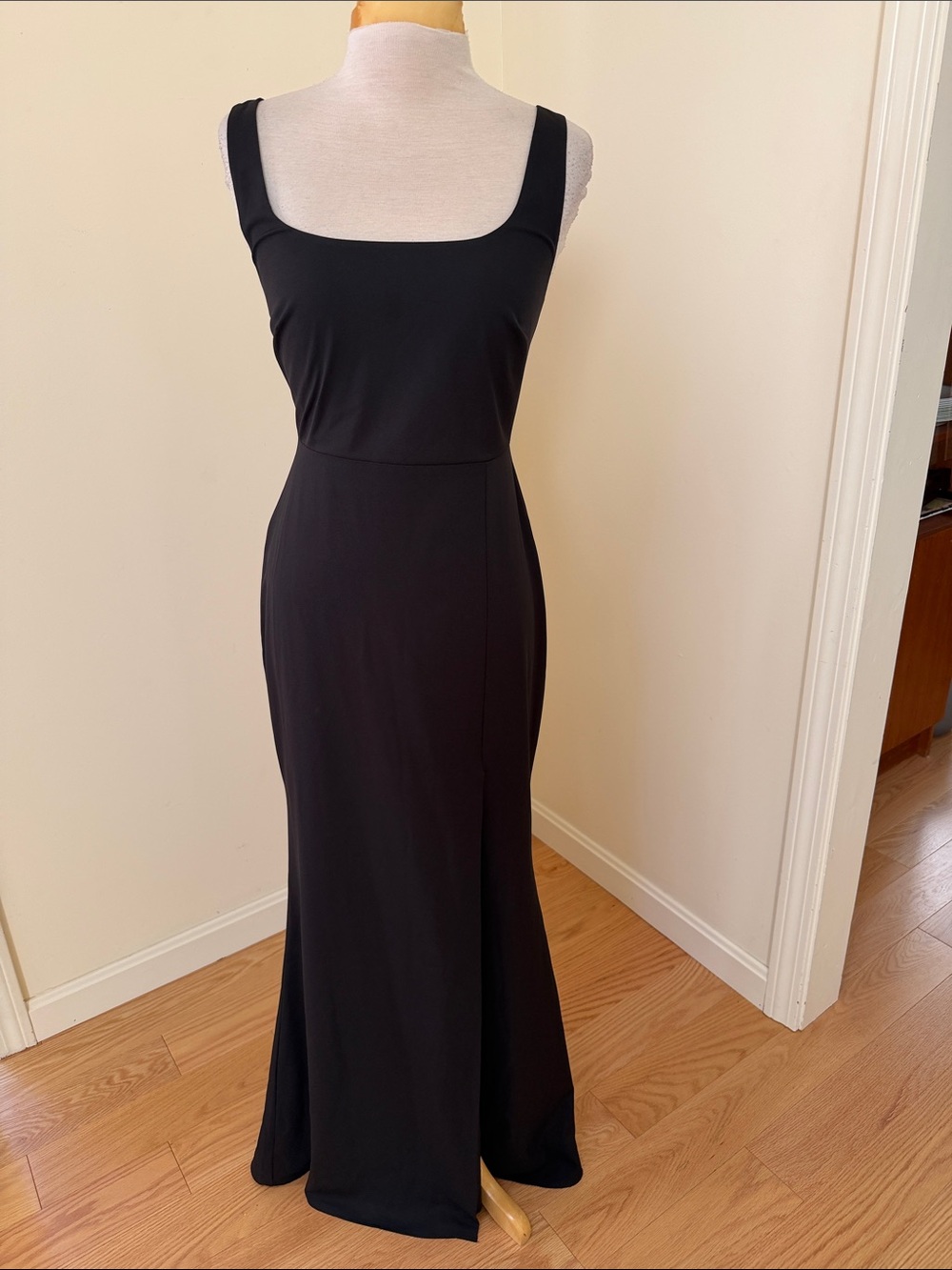 BHLDN size 2 Classic Black Square-Neck Maxi Dress.